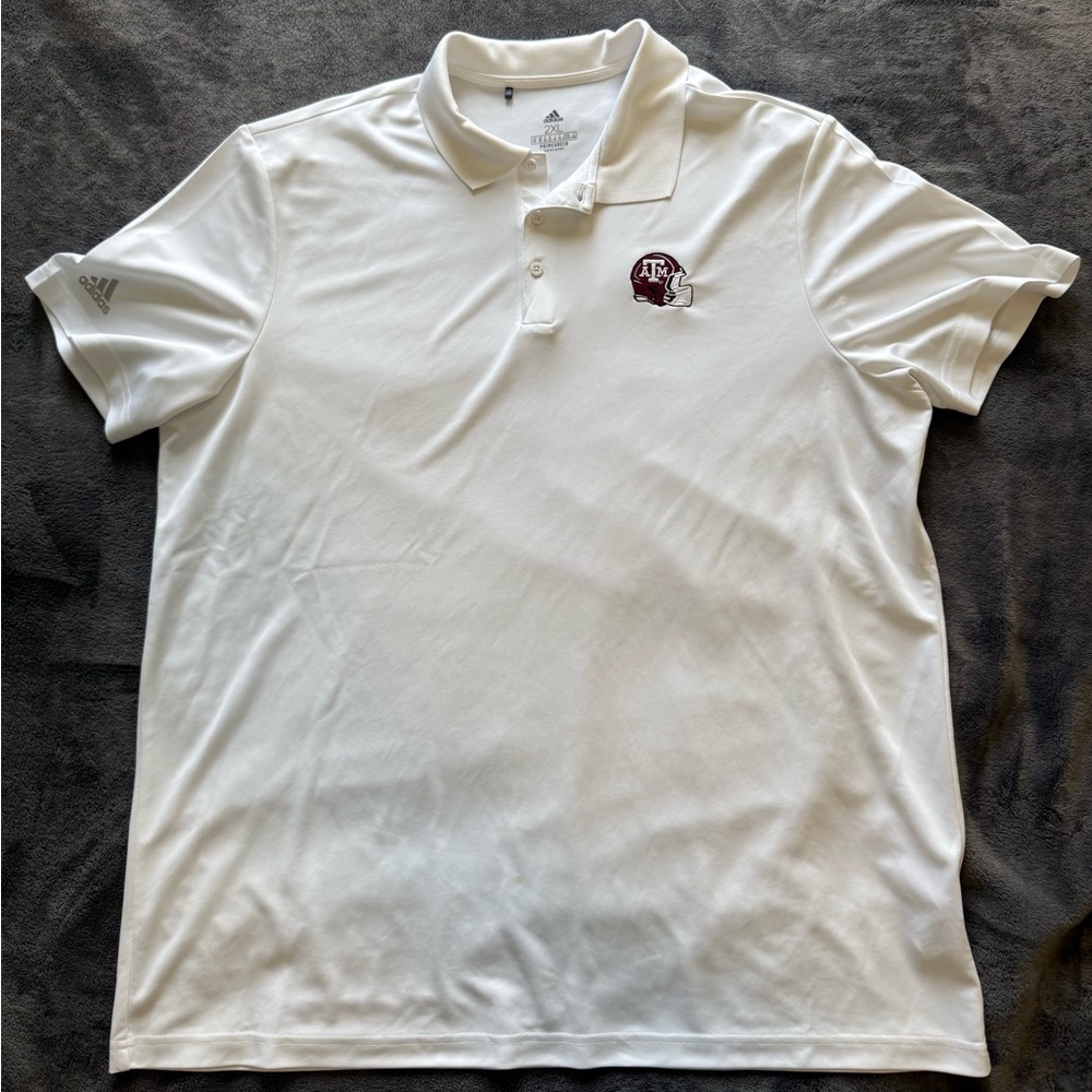 Adidas Texas A&M White Polo Shirt with Embroidered Logo